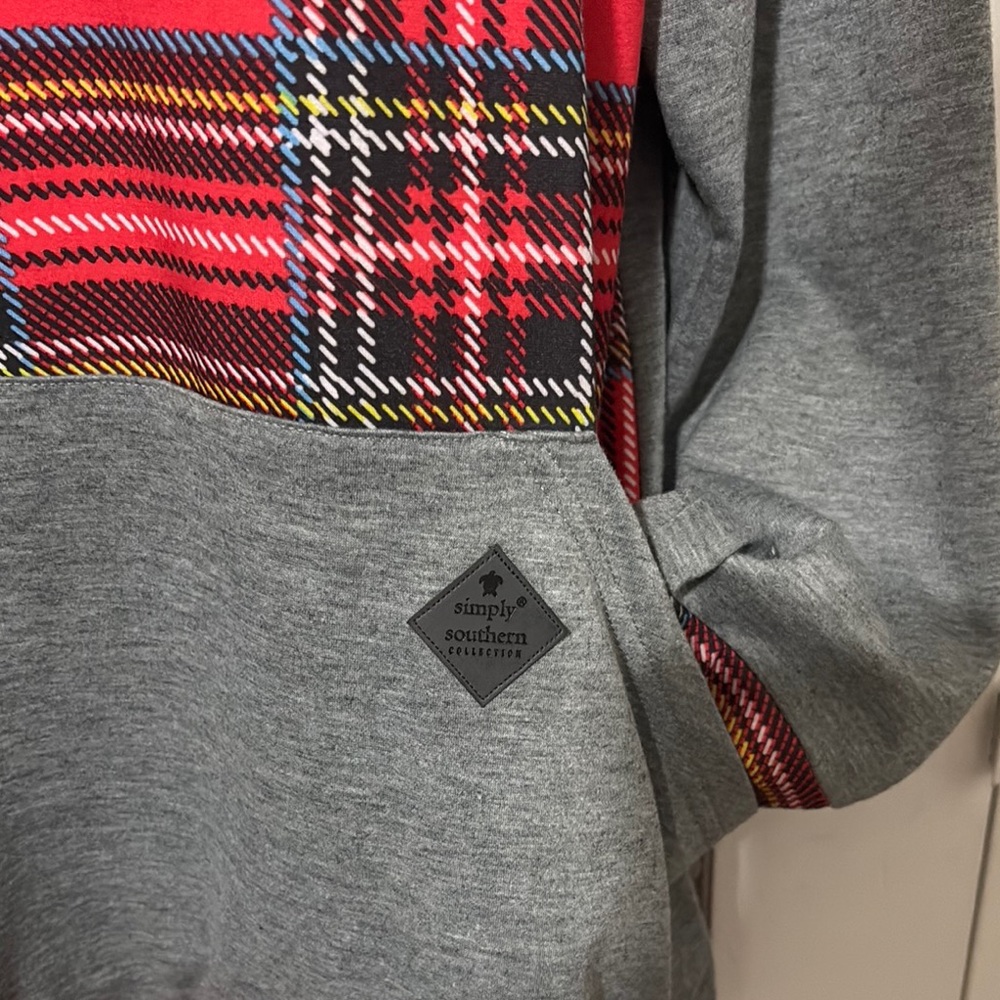 Simply Southern Gray and Red Plaid Hoodie - Picture 3 of 5